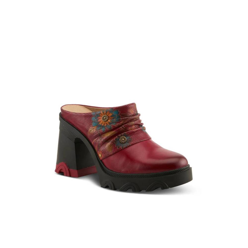 NEW L'ARTISTE women's chemistry bootie mule in dark red multi
